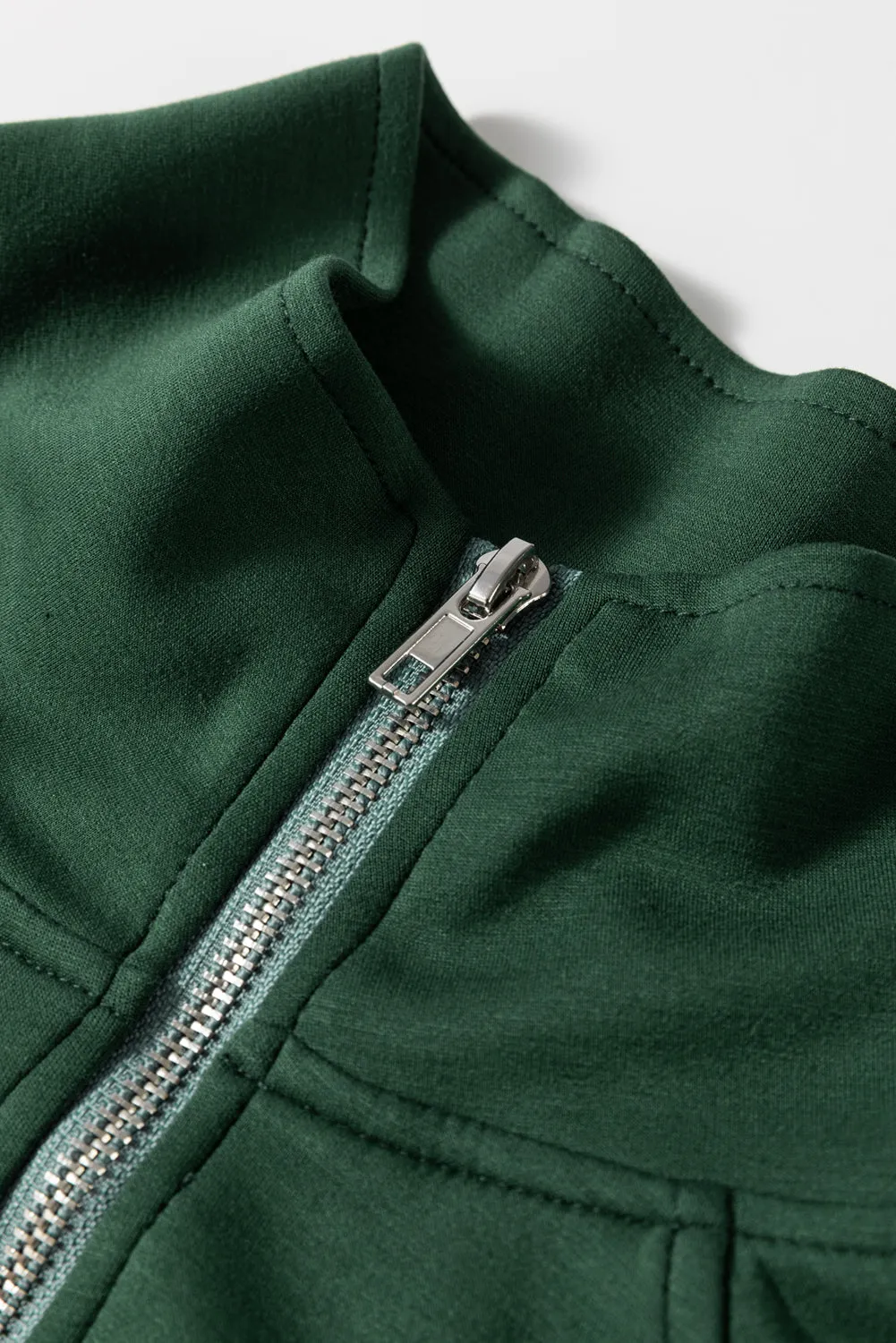 Barboteuse décontractée à col demi-fermeture éclair en tricot Terry franais avec cordon de serrage vert noirtre