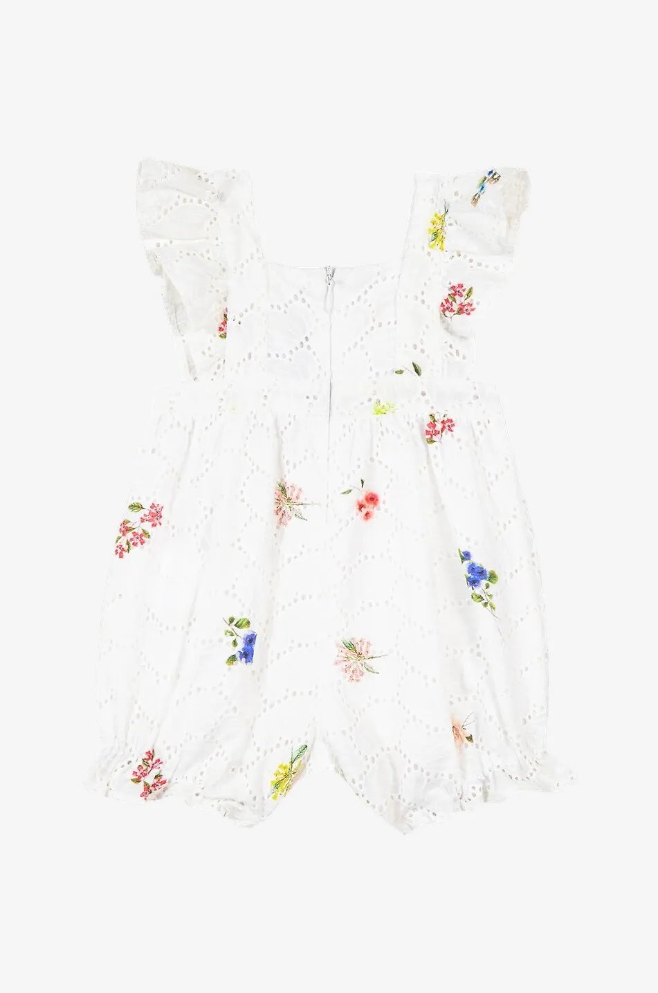 Barboteuse en coton bébé à broderies anglaises et imprimé floral