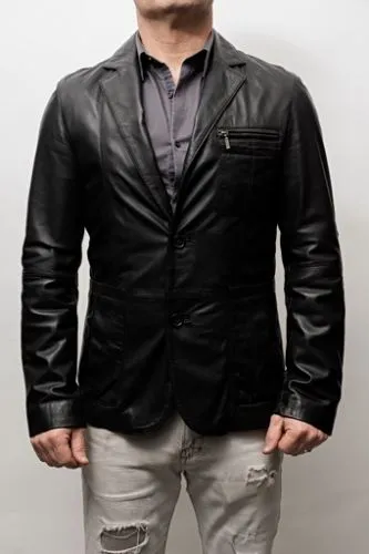 Blazer en cuir d'agneau black skin homme noir New Blazer