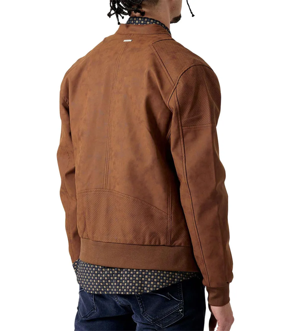Blouson Kaporal avec manches longues et col montant camel en suédine
