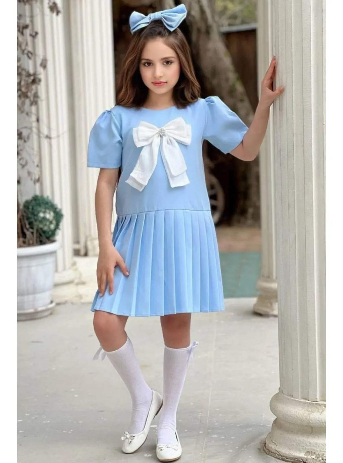 Blue - Fully Lined - Girls` Dress