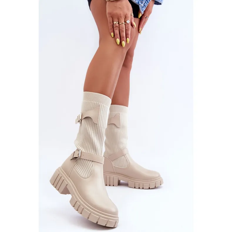 Bottes Chaussettes Femme Beige Abroze