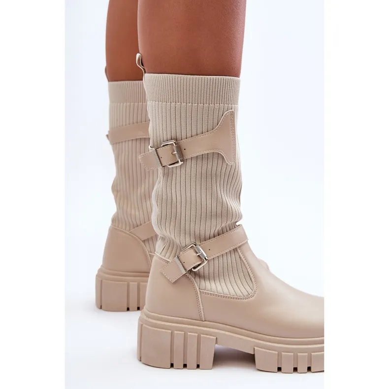 Bottes Chaussettes Femme Beige Abroze