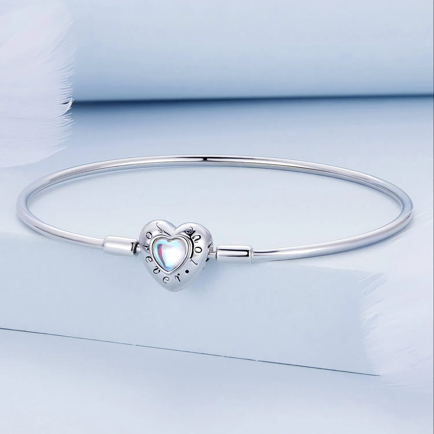 Bracelet Pierre de Lune Coeur Bleu Cadeau Parfait