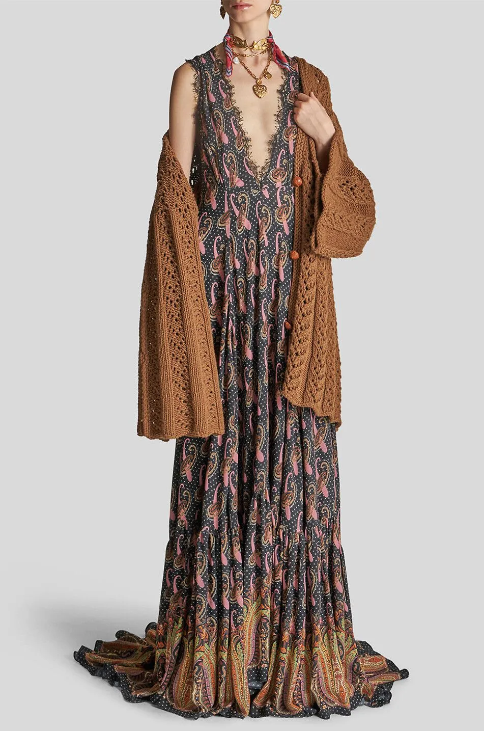 Cardigan oversize ajouré épais à col V et manches évasées