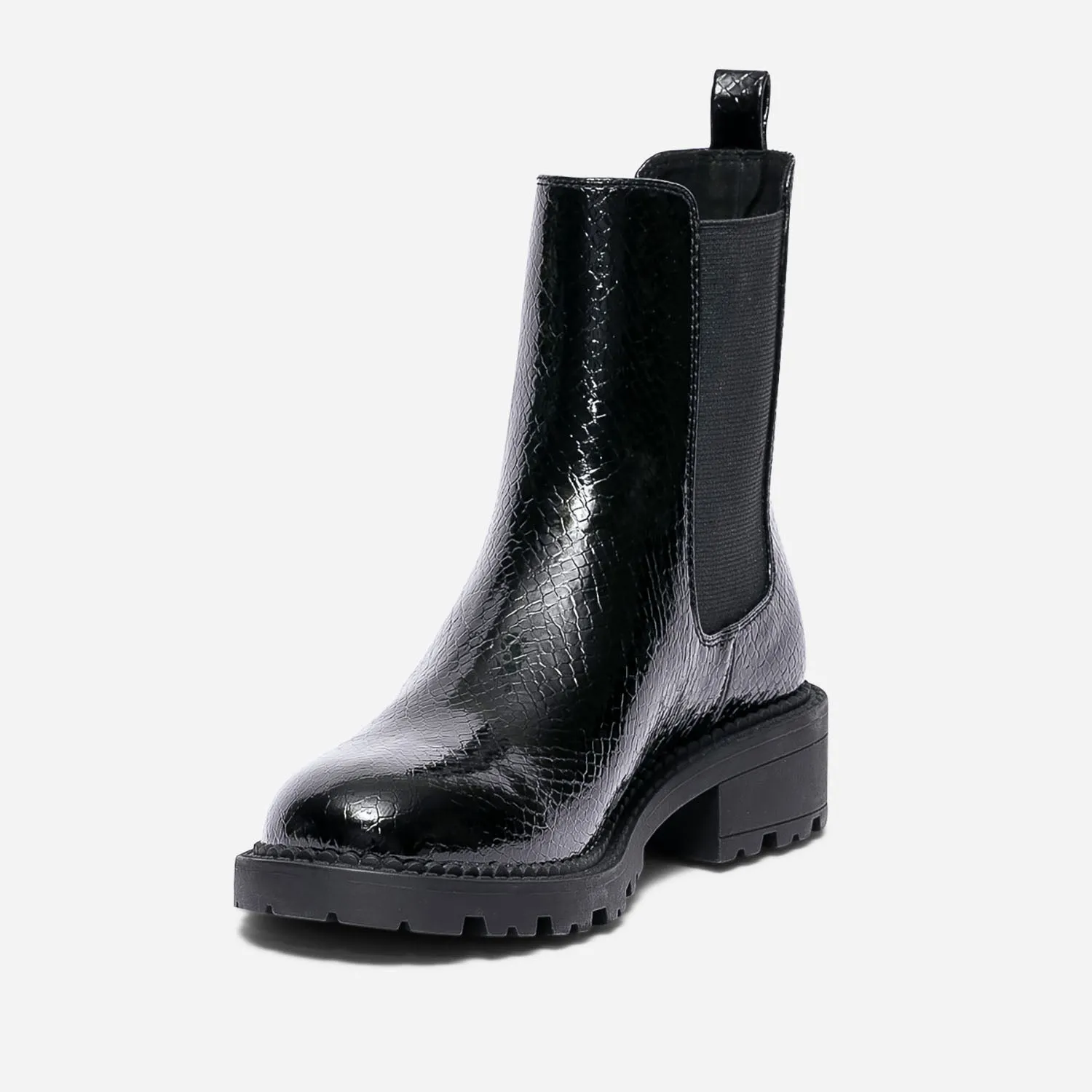 Chelsea boots TEXTO noir verni embossé effet python - Boots / bottines Femme | ERAM
