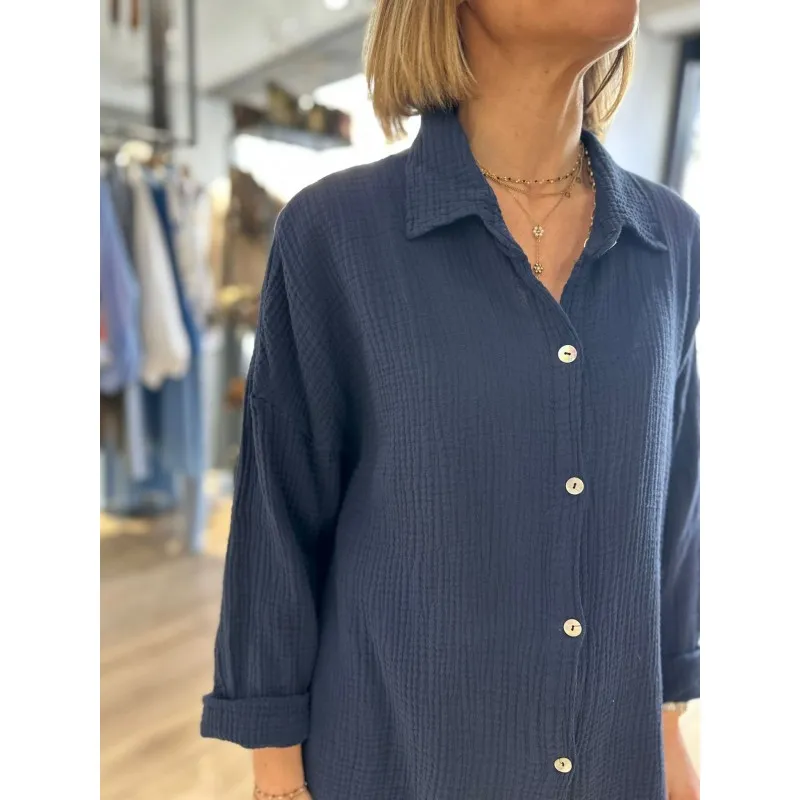 Chemise Gaz de Coton Marine