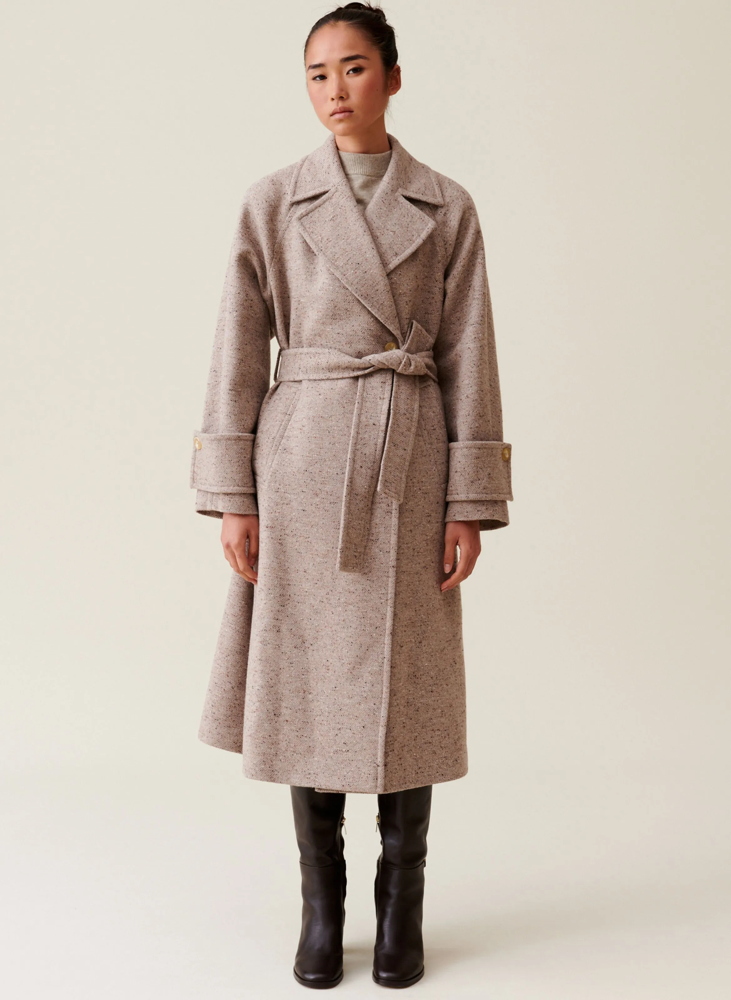 CLAUDIE PIERLOT  Manteau long col tailleur - Beige