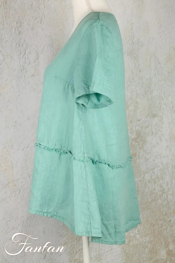 Grizas Blouse en lin 52453-L21 vert eau