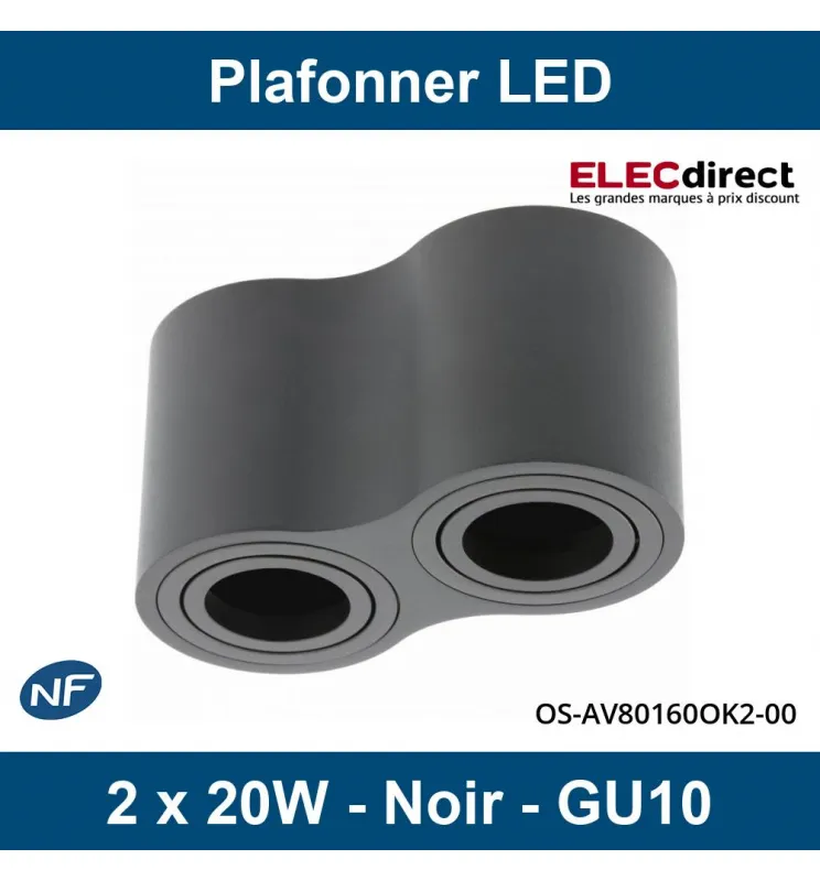 GTV Lighting - Plafonnier AVEIRO 2xGU10 - Noir - 230V - Réf : OS-AV80160OK2-00
