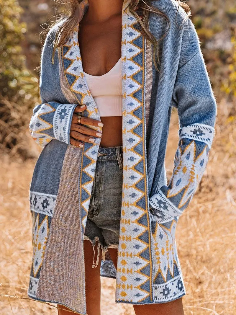 Lakshmi | Cardigan bleu style aztèque pour femme