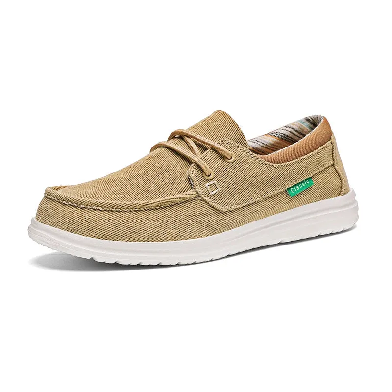 Mocassins beige en toile à semelles souples pour homme