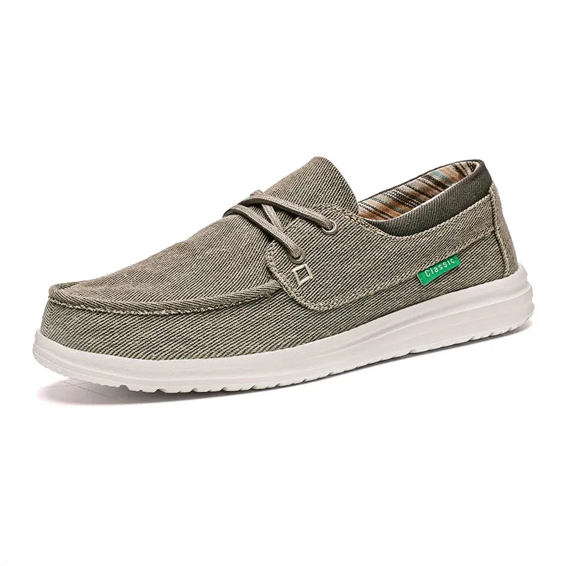 Mocassins beige en toile à semelles souples pour homme