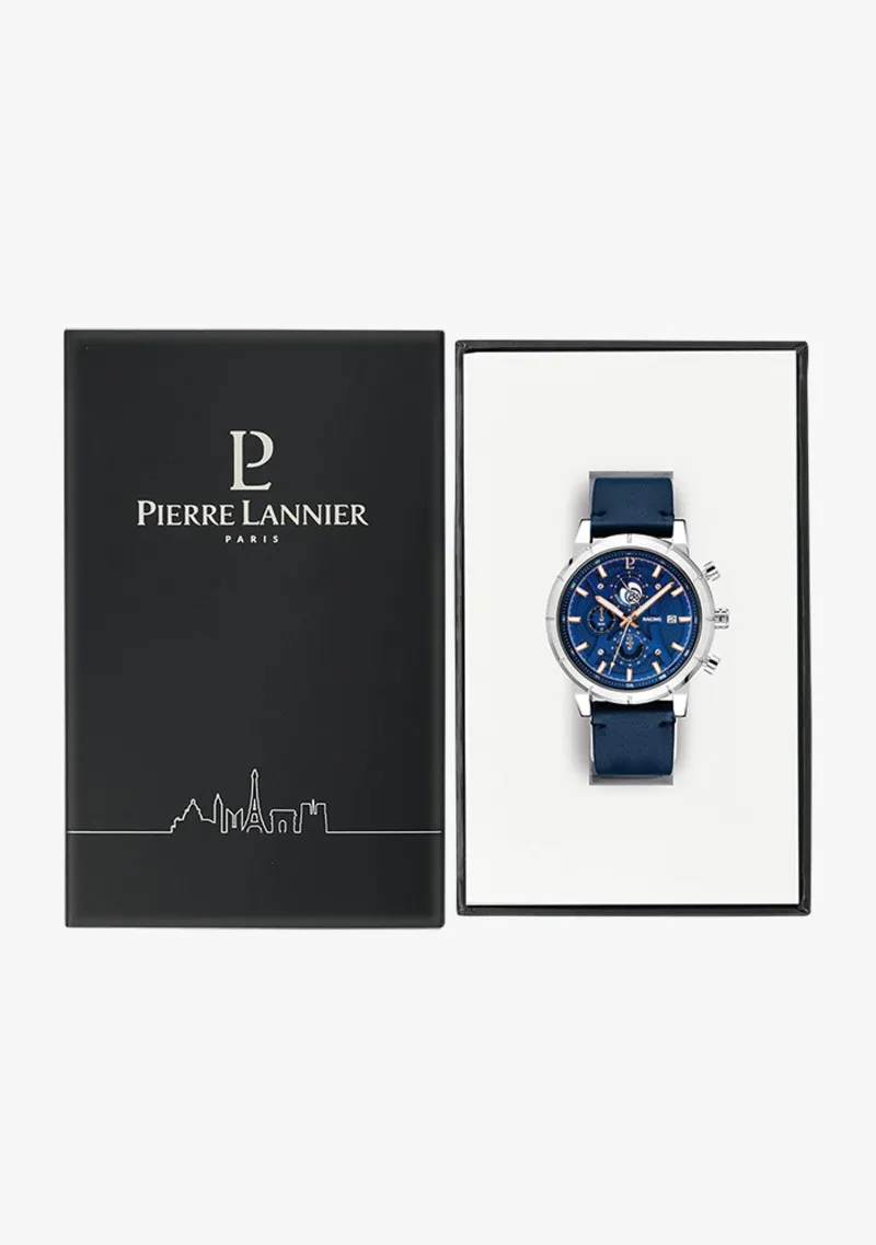 Montre Bracelet Cuir Bleu Basic