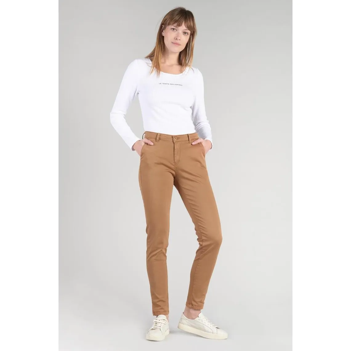 Pantalon chino Dyli4 cappuccino blanc en coton | 3 Suisses