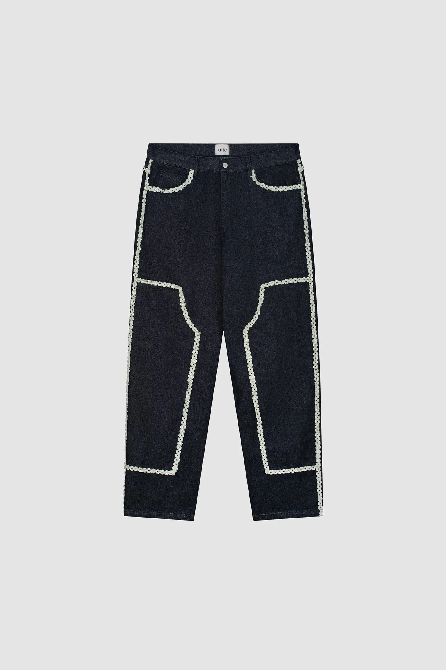 Pantalon en denim à bordures fleuries