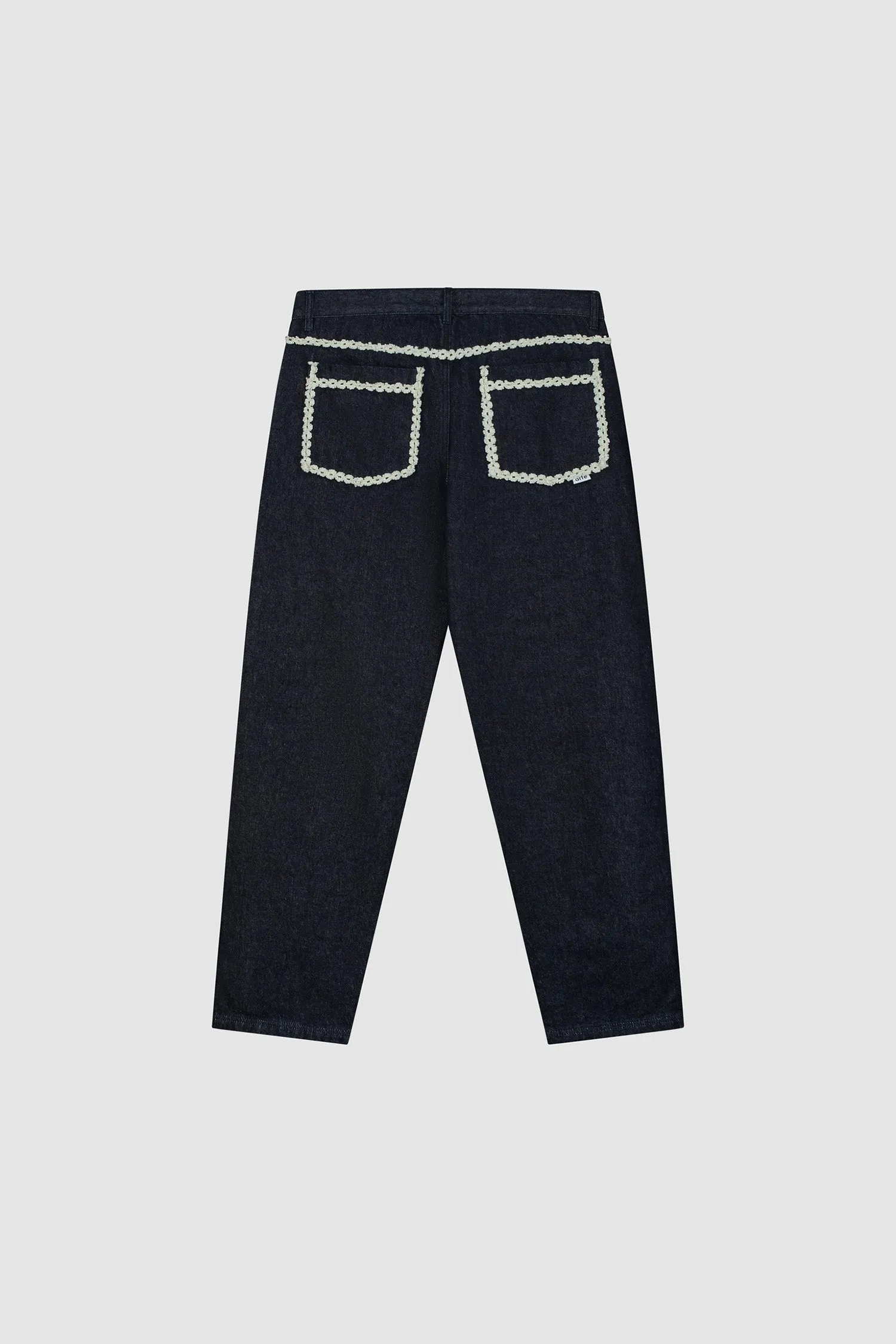 Pantalon en denim à bordures fleuries