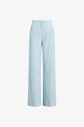 Pantalon évasé taille haute en chambray clair