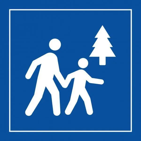 Picto 008 'espace naturel accessible au public' autocollant fond:bleu 250x250mm