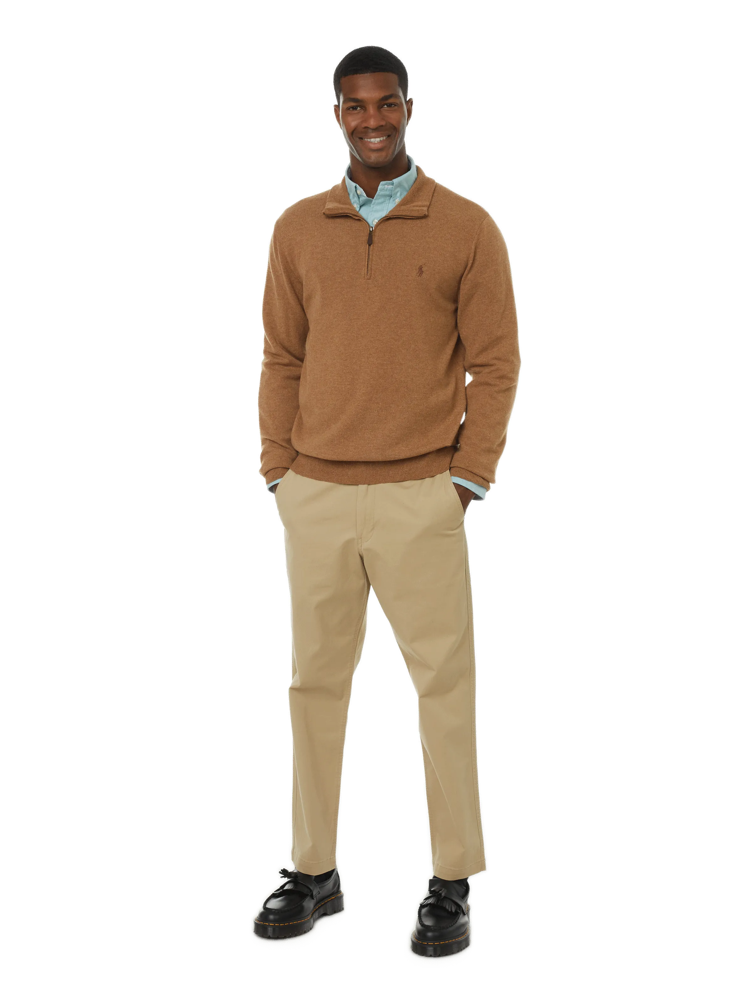 POLO RALPH LAUREN  Pull col zippé en laine - Marron