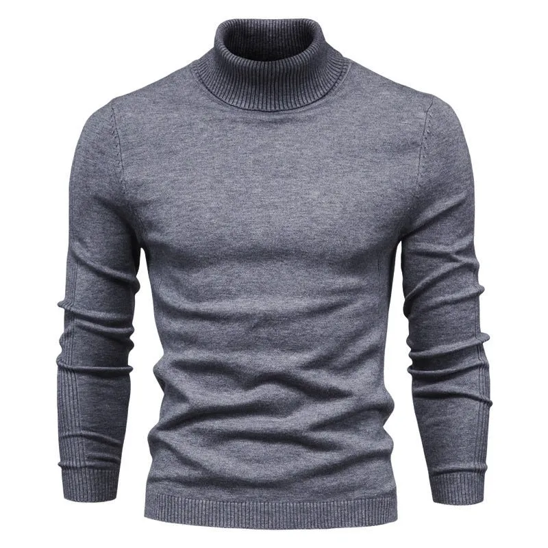 Pull Laine Col Roulé Homme Gris Foncé