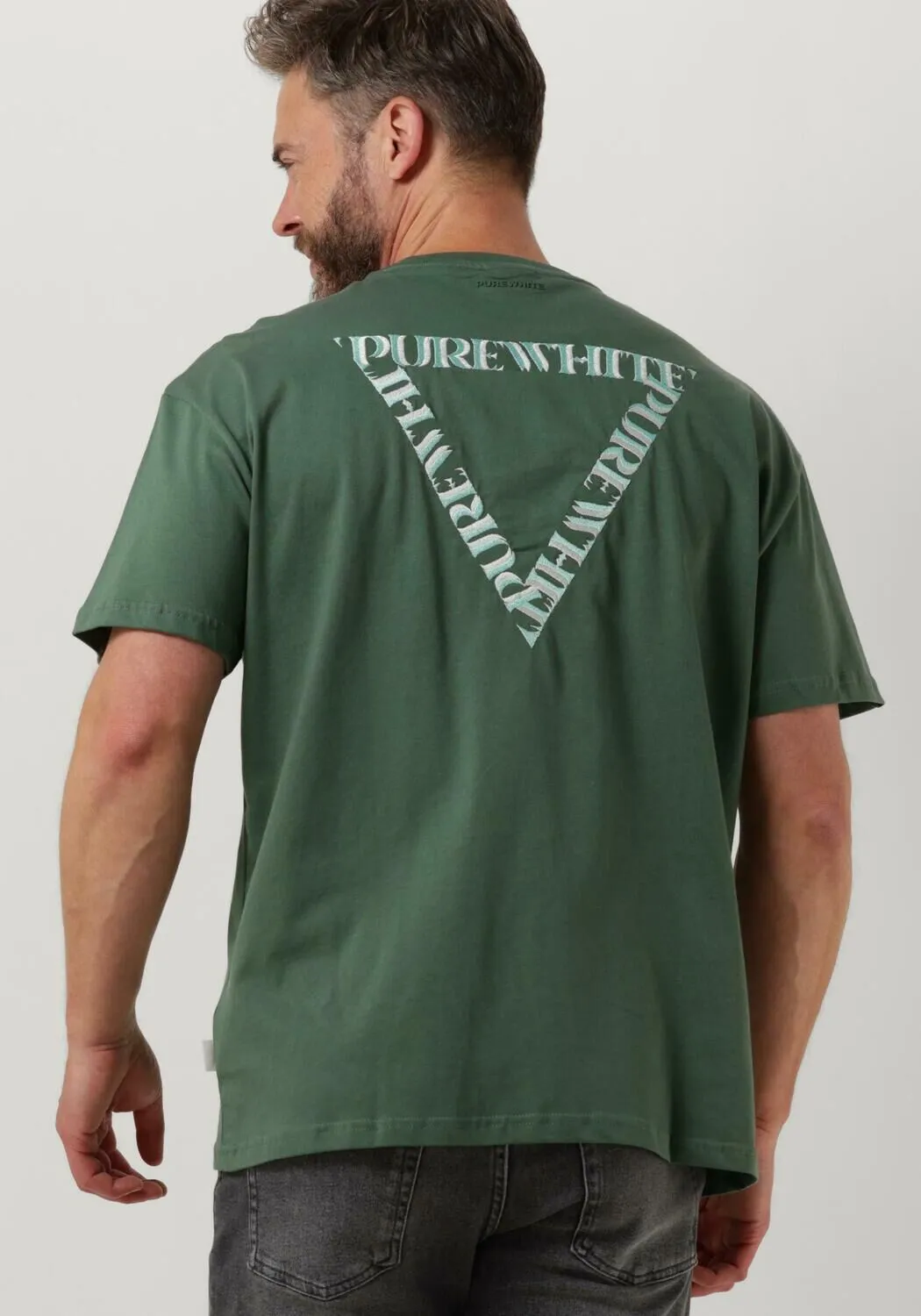 purewhite t-shirt tshirt with small logo at side and big back embroidery vert foncé