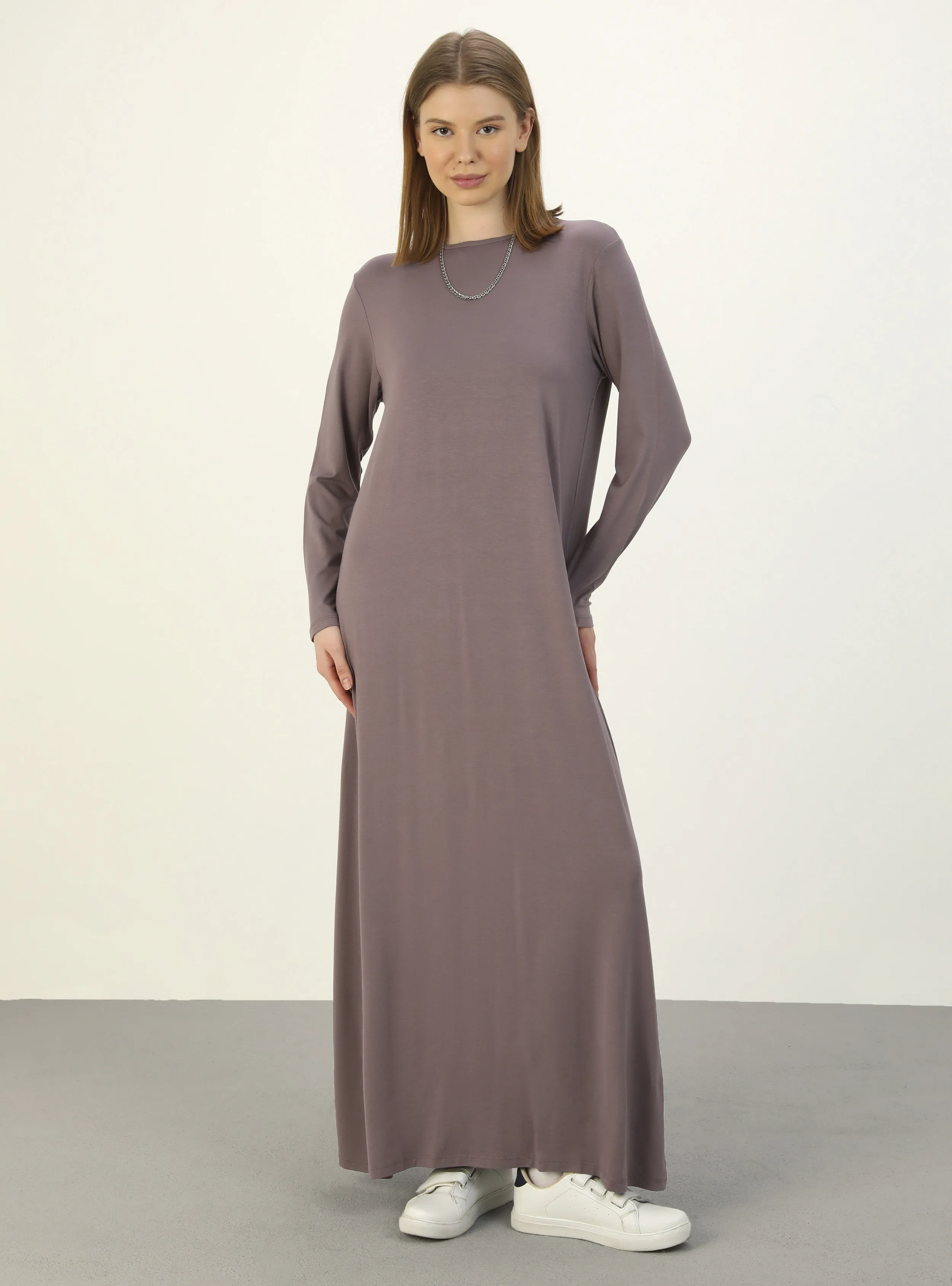 Purple - Crew neck - Modest Dress