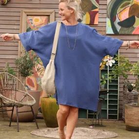 Robe Cassandre double gaze de coton bleu indigo
