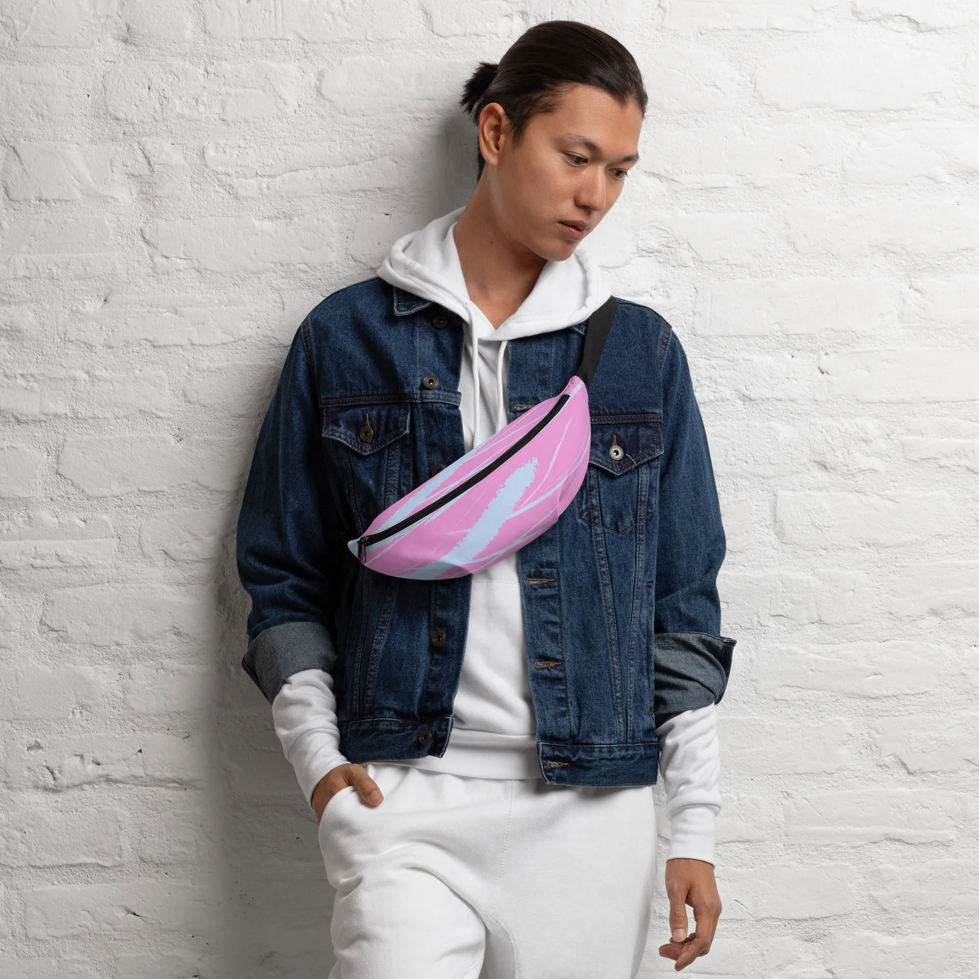 Sac Banane Rose, lignes Blanches