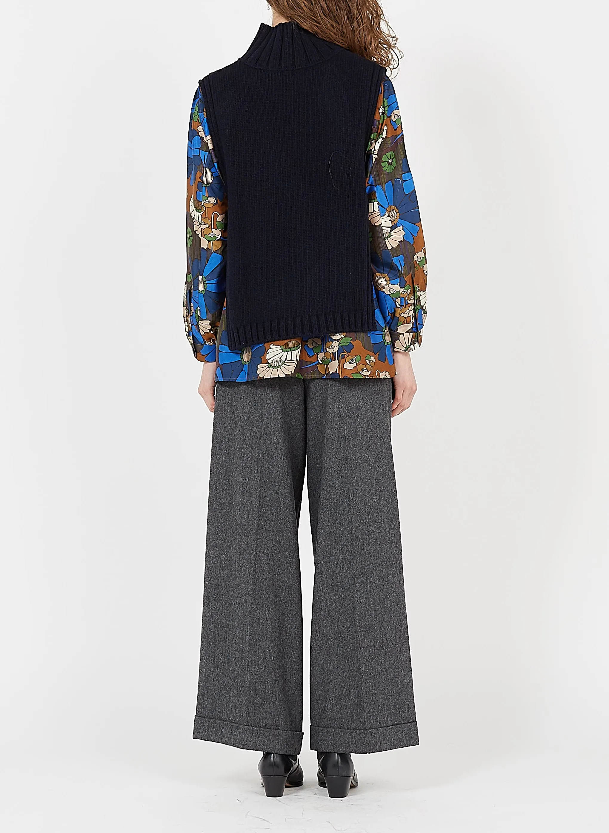 SOEUR  Pull col montant sans manche en laine mélangée or - Bleu