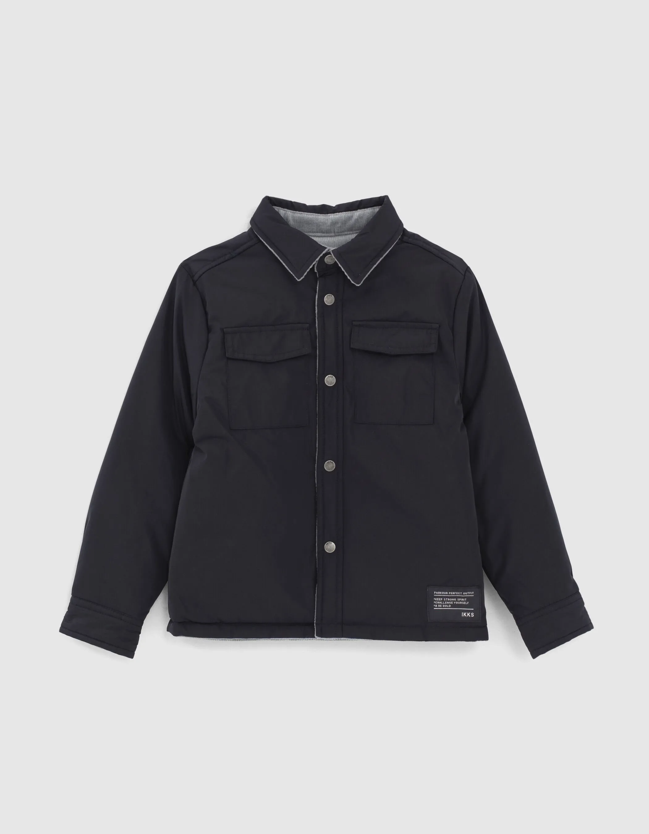 Veste réversible nylon navy et velours ice blue garçon