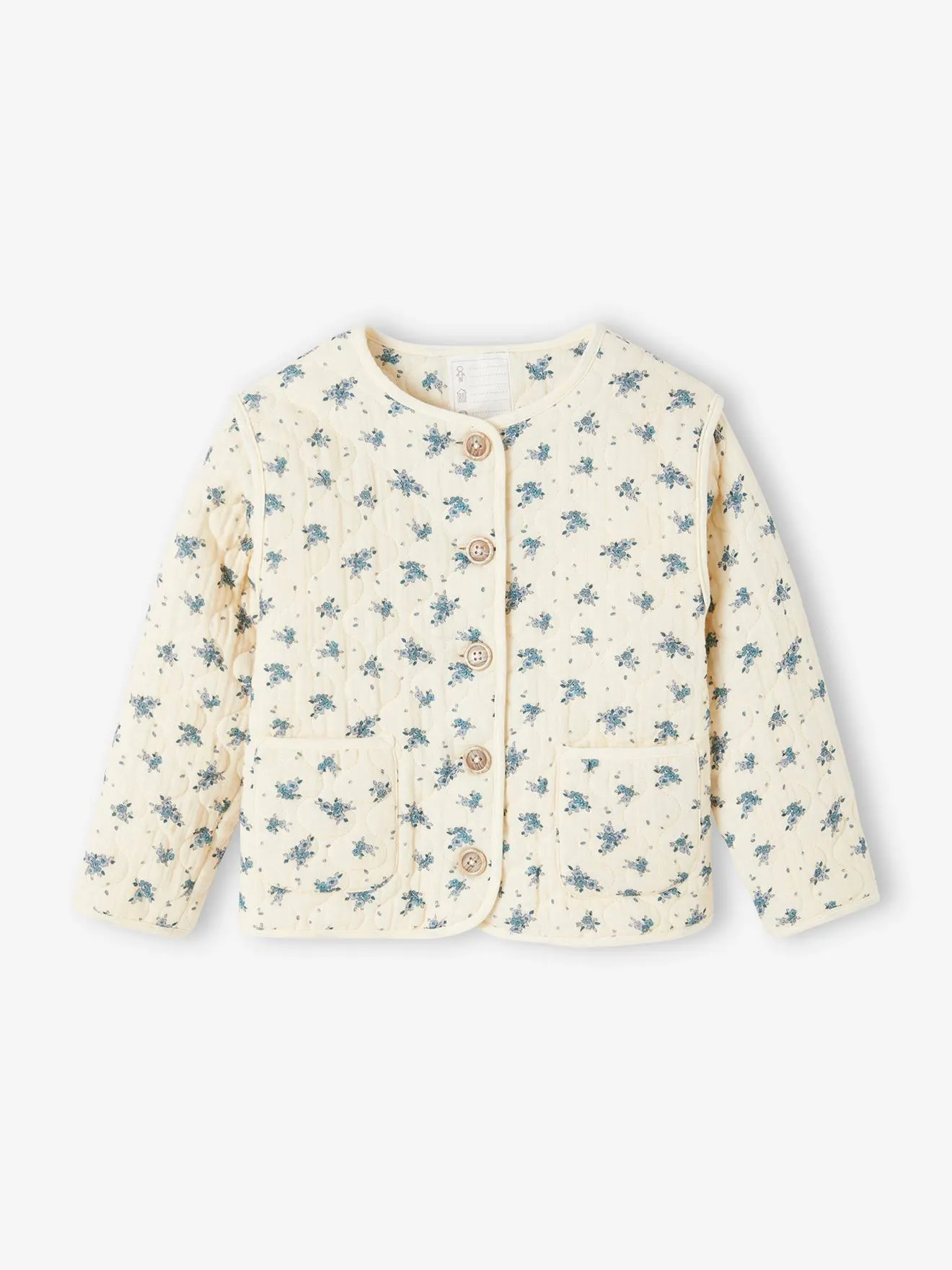 Veste à fleurs en gaze de coton matelassée fille écru - Vertbaudet