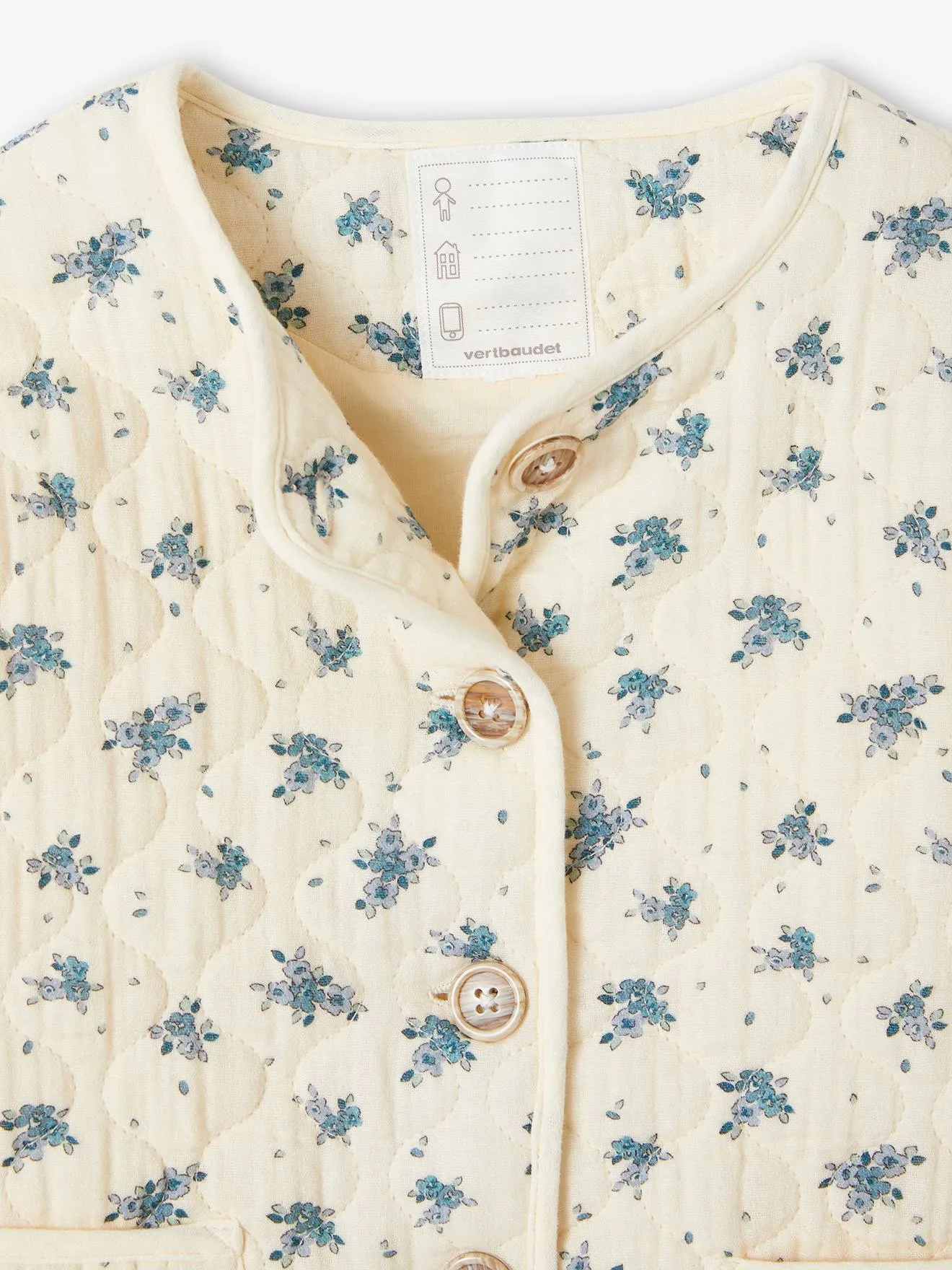 Veste à fleurs en gaze de coton matelassée fille écru - Vertbaudet